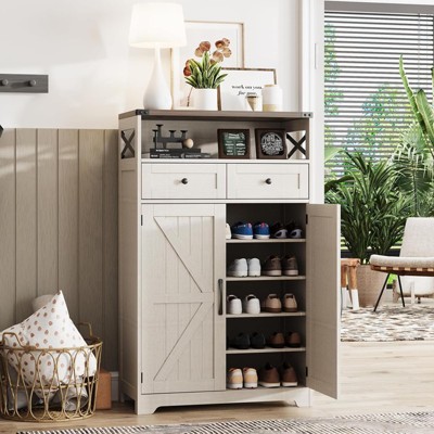 6-Tier Shoe Storage Cabinet with Drawers & Adjustable Shelves, Wood Shoe Rack Organizer