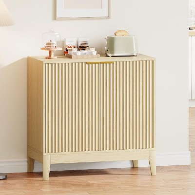 Coucheta 32" Mid Century Modern Fluted Cabinet with 2 Doors, Adjustable Shelves Storage Buffet Sideboard Console Table for Living Room Kitchen