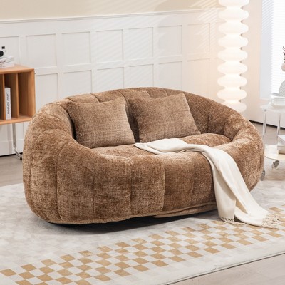 MOONMISS Giant Bean Bag Chair Couch, 57''W Oversized Bean Bag Sofa with Foam Filler, Lazy Loveseat Chair with 2 Pillows for Living Room