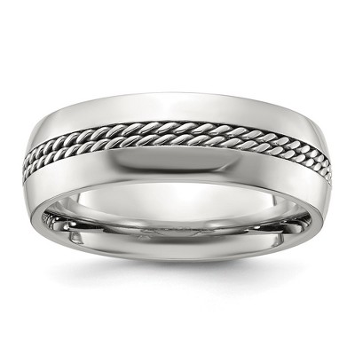 Chisel Stainless Steel Polished with Chain Inlay 7mm Center Band Ring