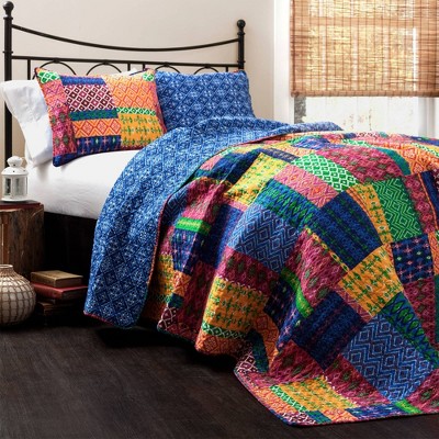 Misha 3 Piece Fuchsia/Navy Quilt Set - Lush Décor