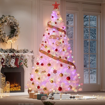 Prelit Rose Gold Tinsel Christmas Tree with Warm White Led Lights & Sturdy Stand, Sparkle Xmas Decorations for Homes Offices
