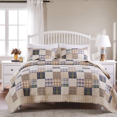 Greenland Home Fashions Oxford Quilt & Sham Set Beige/Blue