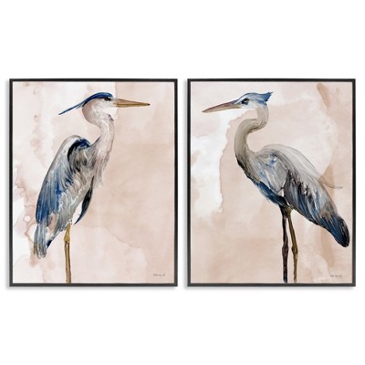 Stupell Industries Beautiful Heron Birds Standing Watercolor Black Framed Giclee Art