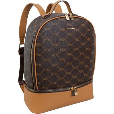 Max Studio Pebble Grain Signature Print Backpack with Zippered Bottom Compartment