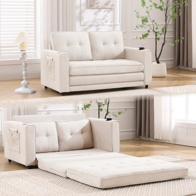 SKRAN 3-in-1 Upholstered Futon Sofa Convertible Floor Sofa bed, Tufted Loveseat,Folding Mattres Love Seat Daybed  for Living Room,Beige