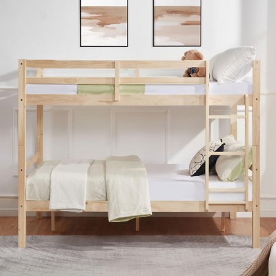 INFURNIC Beds Full Over Full Bunk Bed with Thick Posts High Guardrails Sturdy and Safe Wooden Frame for Dorm Rooms, Brown, 79.13"*59.06"*61.81"