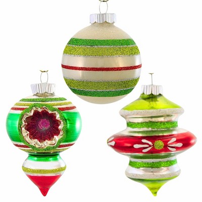 Christopher Radko 3.5 Inch Cc Round & Shapes Christmas Tree Ornament Set , Shiny Brite (3PC)