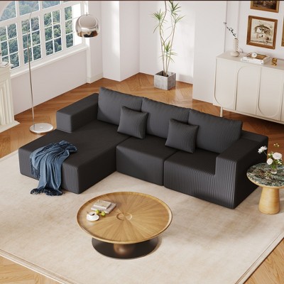 108.3" Corduroy Upholstered Modular L-Shaped Sectional Sofa with Chaise, 3-piece Free Combinations