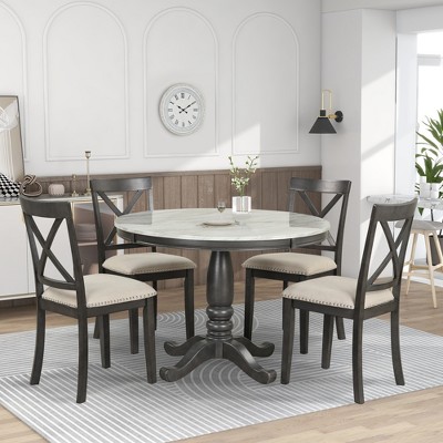 5-Piece Dining Set with Solid Wood Table and 4 Chairs, Gray - ModernLuxe