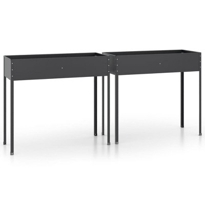 vidaXL Galvanized Steel Garden Planters Anthracite - Handy Outdoor Raised Bed for Plants, Herbs & Flowers, Decorative Stand for Patio, Deck & Balcony
