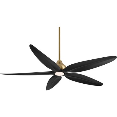 Casa Vieja 60" Lotus Bay Modern Indoor Outdoor Ceiling Fan 5 Blade LED Light Remote Control Brass Finish Black Blades Bedroom Patio Damp Rated