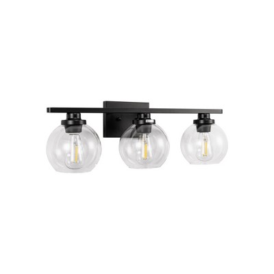 DORESshop 3-Light Matte Black Vanity Light, E26 Base, Open Globe Glass Shades, Non-Integrated Bulbs, Modern Bathroom Wall Fixture