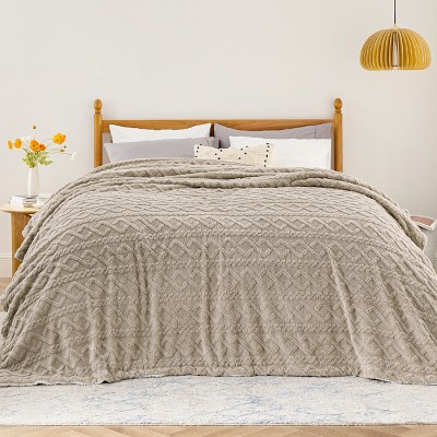 Bedsure-Faux Fleece Jacquard Thick Fuzzy Throw Blanket