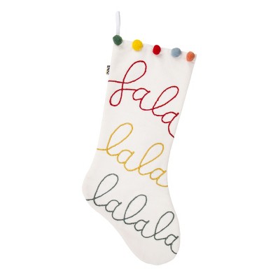 20" White HGTV Home Collection "Falala" Embroidered Christmas Stocking - National Tree Company