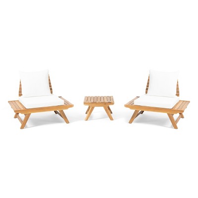 Christopher Knight Home Sedona Outdoor Acacia Wood 3 Piece Chat Set with Cushions