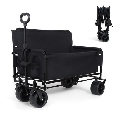 NAYSAYE Wagon 3-in-1 Convertible Folding Utility Cart with Bench Seat for Outdoor Adventures, Black, 37"*24.02"*40.94"
