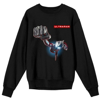 Ultraman Superhero Punch Crew Neck Long Sleeve Black Adult Sweatshirt