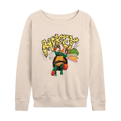 Women's - Teenage Mutant Ninja Turtles - Michelangelo AKA Mikey Lightweight French Terry Wide Neck Long Sleeve Graphic Shirt