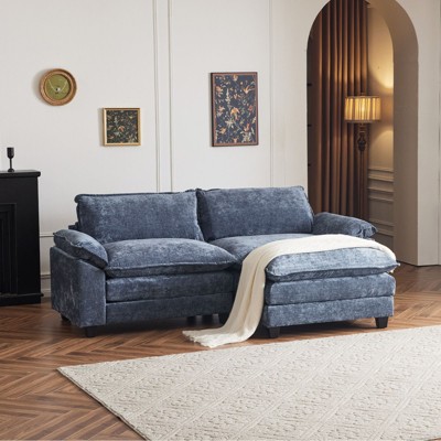 Karl Home |120 in. W Pillow Top Arm Double-layer Cushion Chenille Sofa in Black With Ottoman