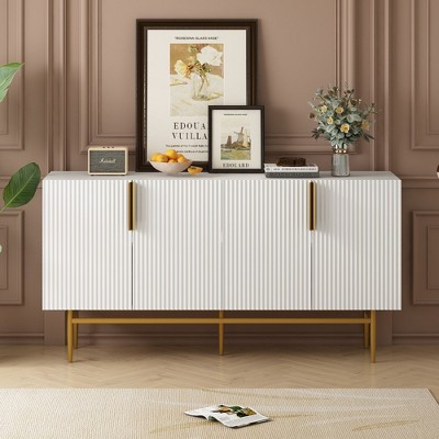 NicBex Decorative Storage Cabinet, Metal Handle 4-Door Sideboard Buffet Cabinet with Storage Pantry Cabinet for Kitchen, Living Room, Entryway