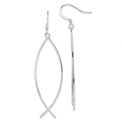 Black Bow Jewelry Large Ichthus (Fish) Dangle Earrings in Sterling Silver