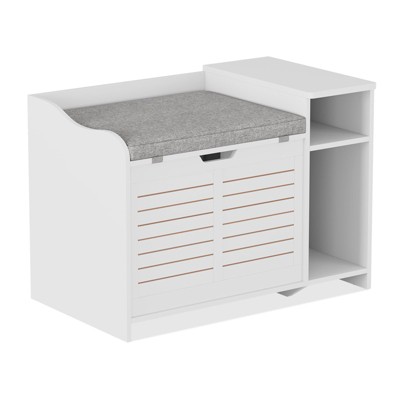 Cat Litter Box Enclosure with Top Opening & Cushion, Wooden Cat Washroom Furniture with Storage – 23" L x 19" W x 16" H, Grey