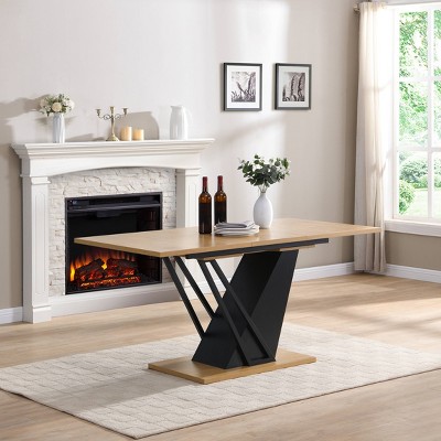 KTMBDW Extendable Dining Table for 4-6 People, Modern Rectangular Table with Metal Frame and Adjustable Wooden Tabletop for Home Kitchen, Dining Room