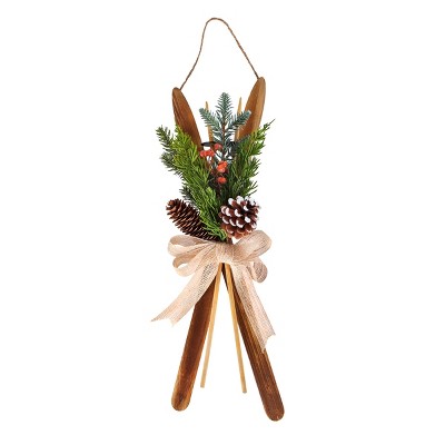 17" Holiday Skis Artificial Floral Christmas Wall Decor - National Tree Company