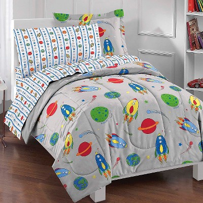 Dream Factory Space Rocket Mini Kids' Bed in a Bag - Gray (Twin)