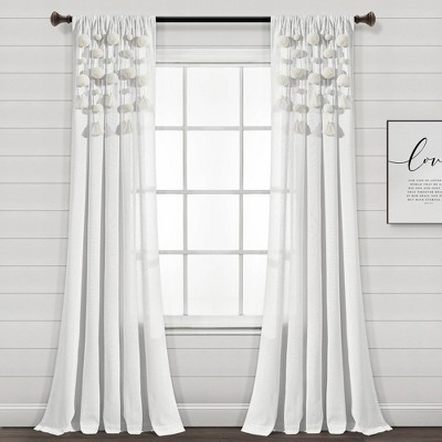 84"x52" Pom-Pom Tassel Linen Light Filtering Window Curtain Panel - Lush Décor