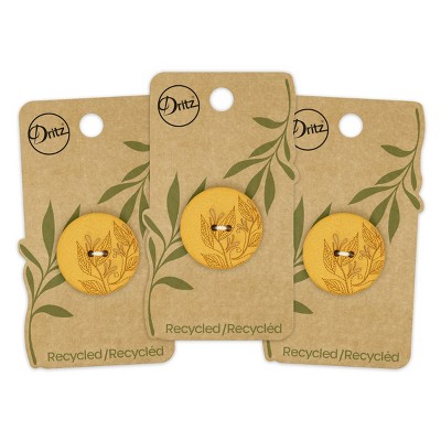 Dritz 28mm Recycled Hemp Round Floral Buttons Mustard: Plastic Sewing Fasteners, 3 Pieces, Yellow, 3.5" Length & Width