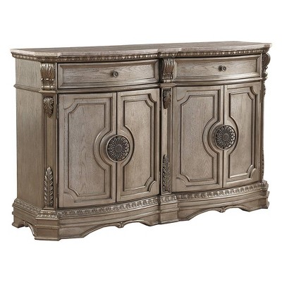 Northville 68" Marble Top Server with Storage, Antique Silver - Acme Furniture: No Assembly, Scrolled Motifs