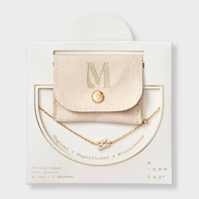 14K Gold Dipped Cubic Zirconia Initial Necklace - A New Day™