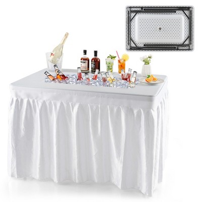 Tangkula 4FT Folding Ice Bin Table Outdoor Ice Cooler Table w/ Matching Skirt Party BBQ