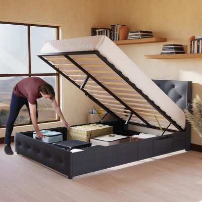 Storage Bed Frame Queen - Modern Upholstered Wingback with Hidden Storage Section for Bedroom, 62.6"W - 3irtyhousy