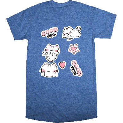 Good Vibes Cat Stickers Women's Crew Neck Short Sleeve Night Shirt