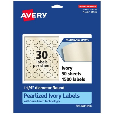 Avery Pearlized Ivory Round Labels with Sure Feed Technology, Print-to-the-Edge, 1.25" diameter