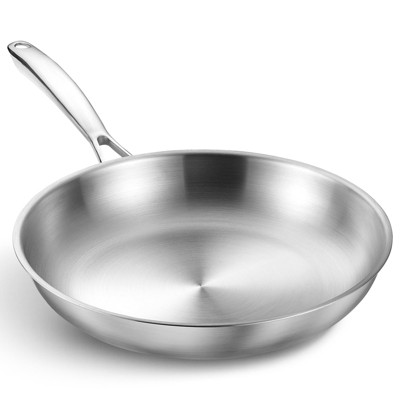 KOCH SYSTEME CS Stainless Steel Pan, 10inch/12inch Tri-Ply Stainless Steel Frying Pan with Stay-Cool Handle, Sliver