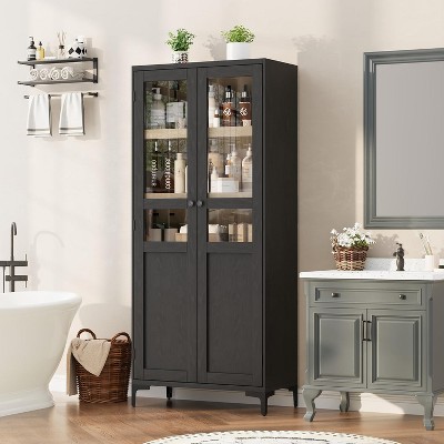 COZONY Tall 5-Tier Storage Cabinet with 4 Doors, Adjustable Shelves Kitchen Pantry Bathroom Cabinet for Dining Room, Bathroom