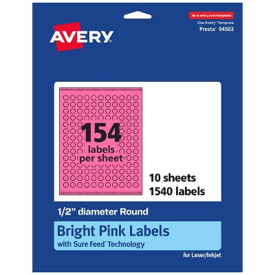 Avery Bright Pink Paper Labels, 0.5" Diameter Round