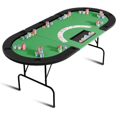 Oval Poker Table with Collapsible Legs Casino Leisure Table for 10 Players Blackjack Gaming Table with Water-Resistant Cushioned Rail