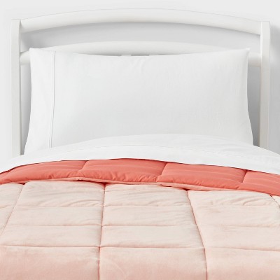 Toddler Kids' Comforter Windowpane Velvet Pink - Pillowfort™: Polyester, Box Quilting, OEKO-TEX Certified, Crib/Toddler