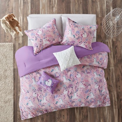 5 Pcs Lovely Unicorn Print Cotton Duvet Set, All Season Home Textile fits Child's Bedroom Decor