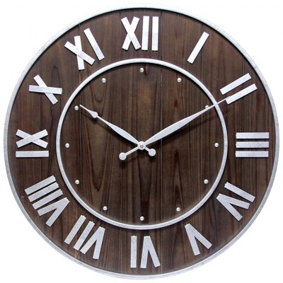 23" Wine Barrel Wood/Metal Wall Clock - Infinity Instruments