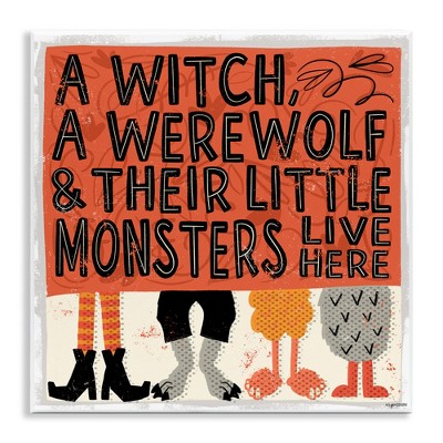Stupell Industries Witch Werewolf Little Monsters Live Here Halloween Family Wall Plaque Art