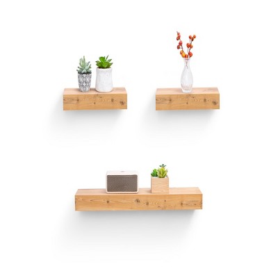 ChicFurnit Wall Shelf Set Floating Wood Shelves Invisible Brackets Hanging Shelf for Books Storage for Indoor Living Room, Brown, 23.62"*5.31"*1.97"