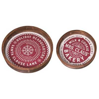 Transpac 15 in Multicolor Christmas North Pole Nested Serving Trays Set of 2 Wooden Holiday Decor