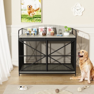 42" Farmhouse Dog Crate Furniture with Metal Sliding Door - Maison Boucle