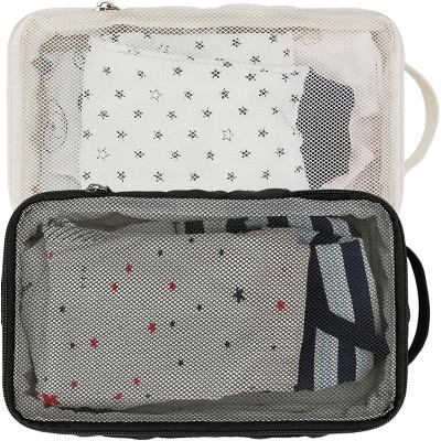 Itopfox 2-Pack Waterproof Hanging Diaper Bags, Reusable & Washable Organizer Pouches for Baby Clothes, Swimsuits & More (Black & White)